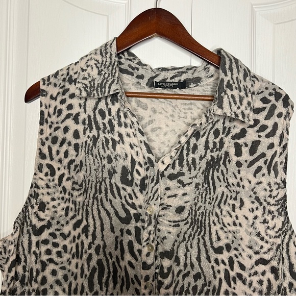 LUNGO L'Arno Leopard 100% Linen italian Sleeveless Collared Dress oversized 2XL - Picture 5 of 13